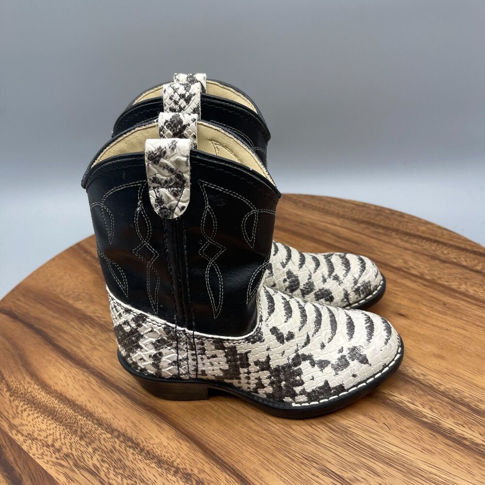 Kids Black and White Western Snake-Print Boots
